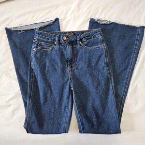 Judy Blue Dark Indigo High-Rise Flare Raw Hem Jeans